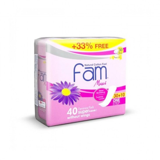 فوطه صحيه فام من دون اجنحه حجم كبير 40 حبه Sanitary Napkin Fam 40 pcs without large wings